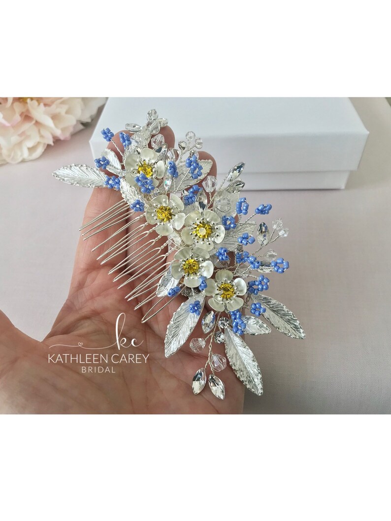 Pieza de pelo nupcial amarillo & azul wedgewood peine de | Etsy