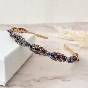 Blue Crystal Bridal Headband Handmade Wedding Hair Piece for Brides and Bridesma Navy-headpiece-wedding-  main image 3
