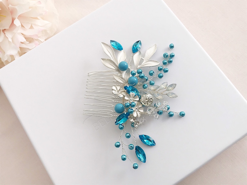 Bridesmaids comb Crystal jewelry Bridal headpiece,Turqouise comb for weddings Pearl bridal comb Silver hair comb Wedding accessories