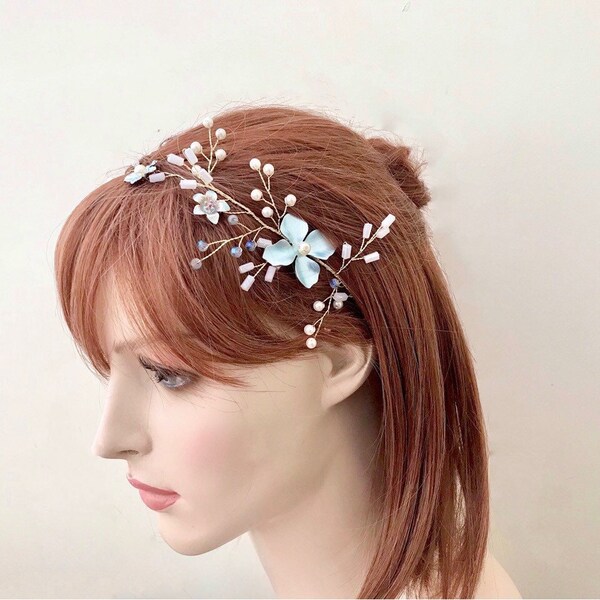 Bridal hair vine, Turquoise hair piece, bridesmaids headpiece, brides headwear, boho, hand made, wedding hair accessories, wedding vine