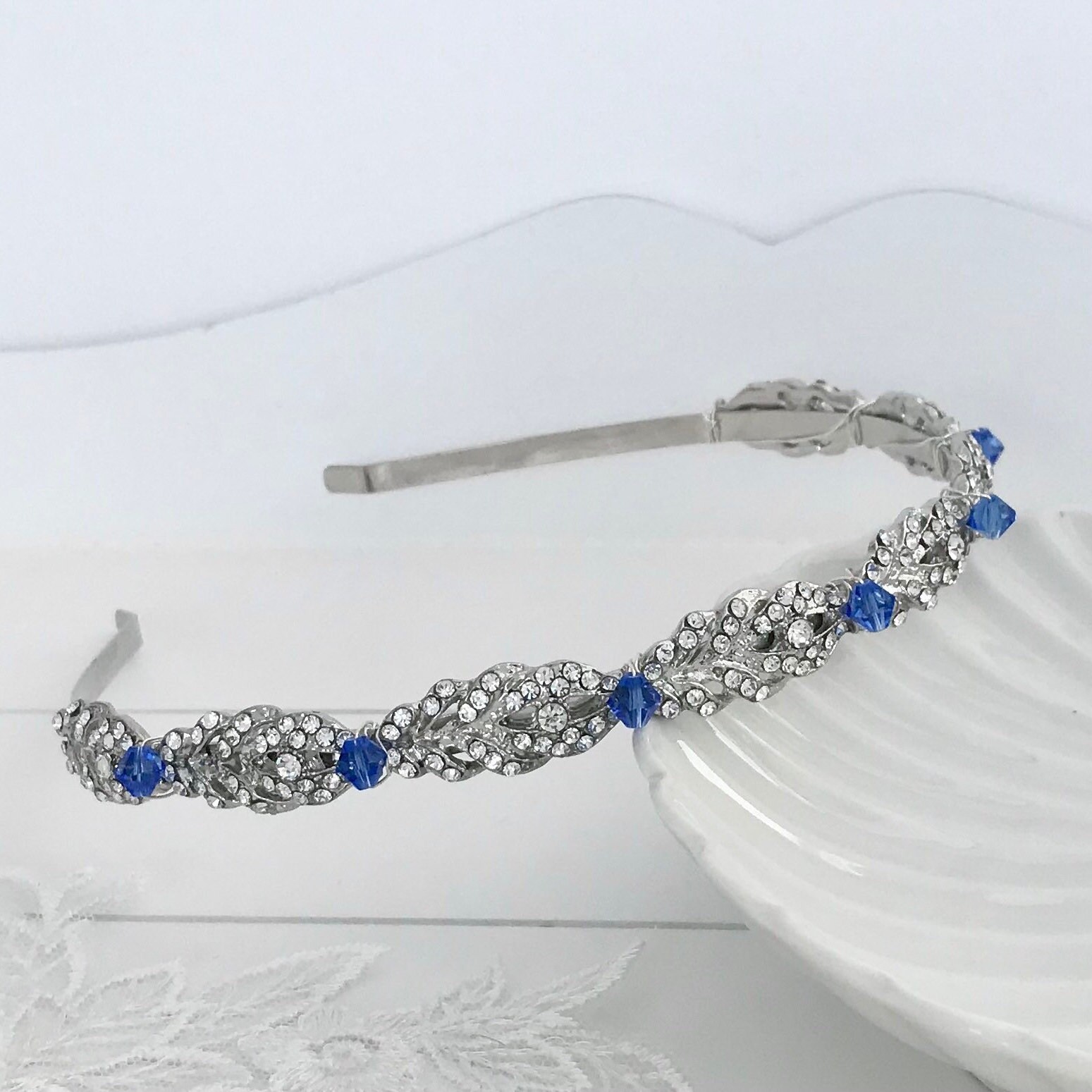 Bridal Hair Piece, Blue Headband for Bride Bridesmaid 