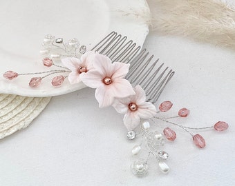 Bridal hair comb, Blush pink headpiece for wedding , Wedding hair accessories, Flower hair piece, Bridesmaid hair comb, Mother of the bride