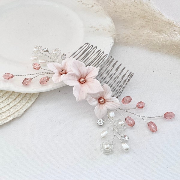Bridal hair comb, Blush pink headpiece for wedding , Wedding hair accessories, Flower hair piece, Bridesmaid hair comb, Mother of the bride