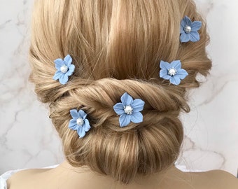 Hair pins, Blue cornflower hair accessories for the Bride, Mother of the bride, Hair jewelry, Bridesmaid hair pins, Set of 5 Bobby pins,
