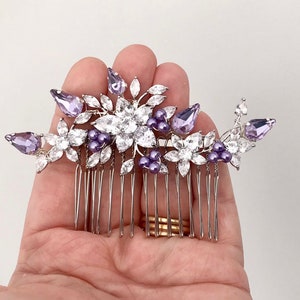 Wedding hair comb, Lilac Silver hair accessories for weddings simulated diamonds Crystal hair comb, Bridesmaids comb, Mother of the bride,