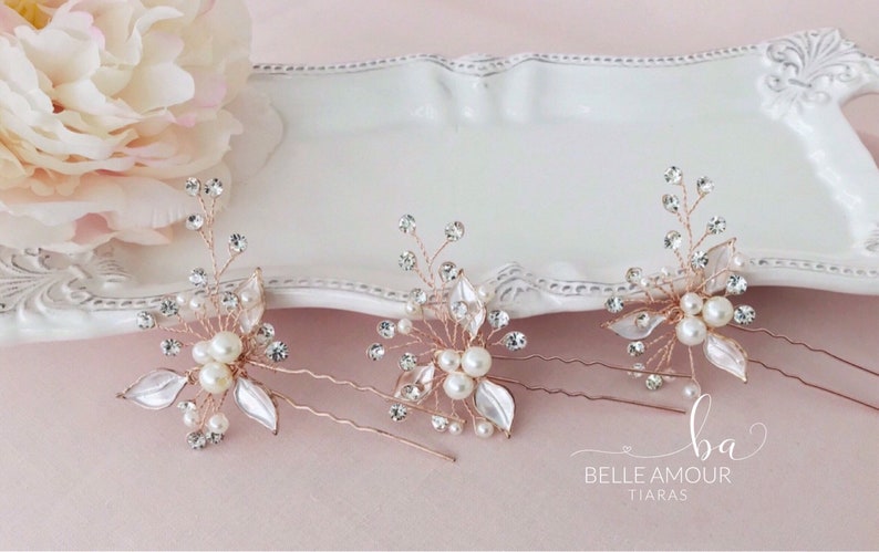 Set Of 4 Rose Gold Hair Pins Bridal Hair Accessories Wedding Etsy