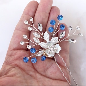 Bridal hair pin, Blue wedding pins perfect hair accessories for weddings Bridesmaids saphire hair piece, Something blue