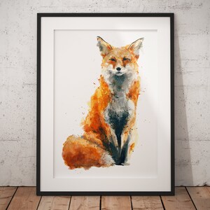 Watercolour British Wildlife Art Print - Sitting Red Fox