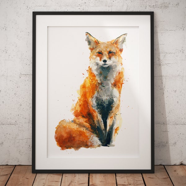 Watercolour British Wildlife Art Print - Sitting Red Fox