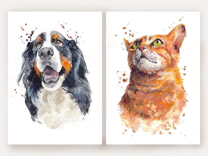 Bespoke Hand-Painted Pet Portrait Watercolour & Mixed Media Painting from your Photos image 8