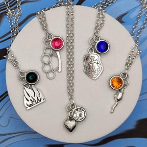 The Unsleeping City Dimension 20 Inspired Mini Jewel and Charm Character Necklaces - All PCs - Ricky, Sofia, Kingston, Pete, Kugrash ++