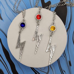 Power Rangers Inspired Mini Jewel & Lightning Bolt Necklaces - Your Choice of Color + Whole Team Option