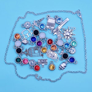 Custom Inspired Jewel & Charm Necklace - Any Character, Any Fandom, Ect. - You Pick Jewel Color + Charm