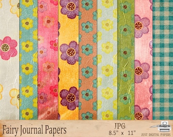Journal Papers, Fairy Journal, Pretty Scrapbook, Papers, Magical Papers, Printable Papers, Flower Papers, Digital Download