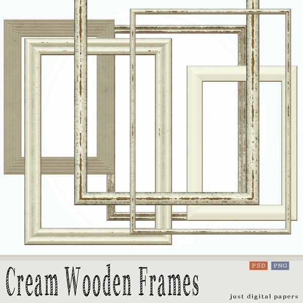 Cream wood Frames,  Digital Frames, psd Frames, Scrapbook Frames, PSD Template, Wooden Frames, Instant Download, Rustic Frames