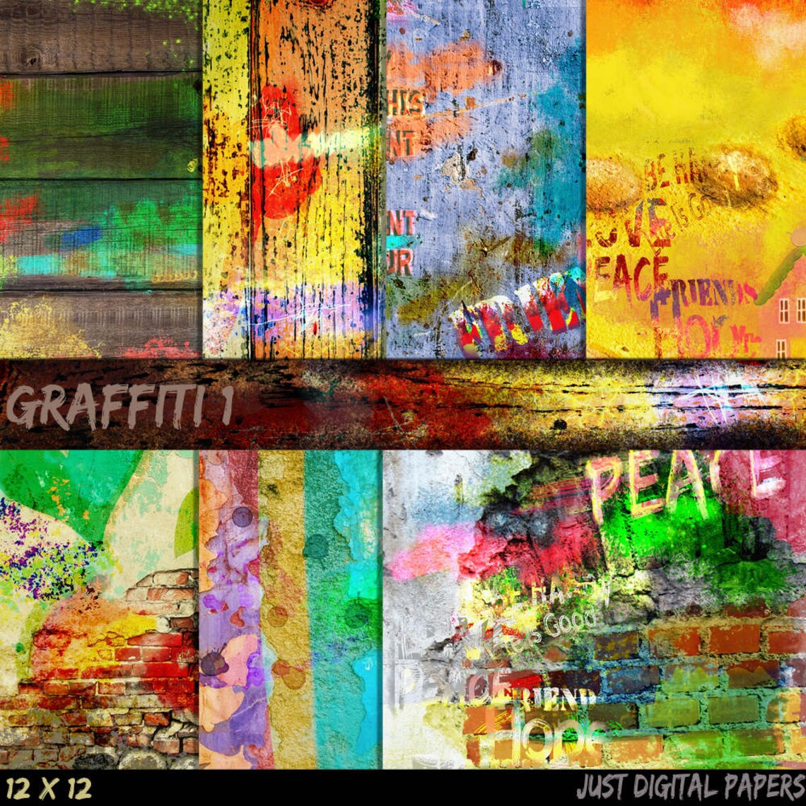 Graffiti Paper Grunge Papers Brick Wall Papers Hand Painted Etsy
