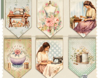 Sewing Bunting: Vintage Craft Room Decor (Digital Download)