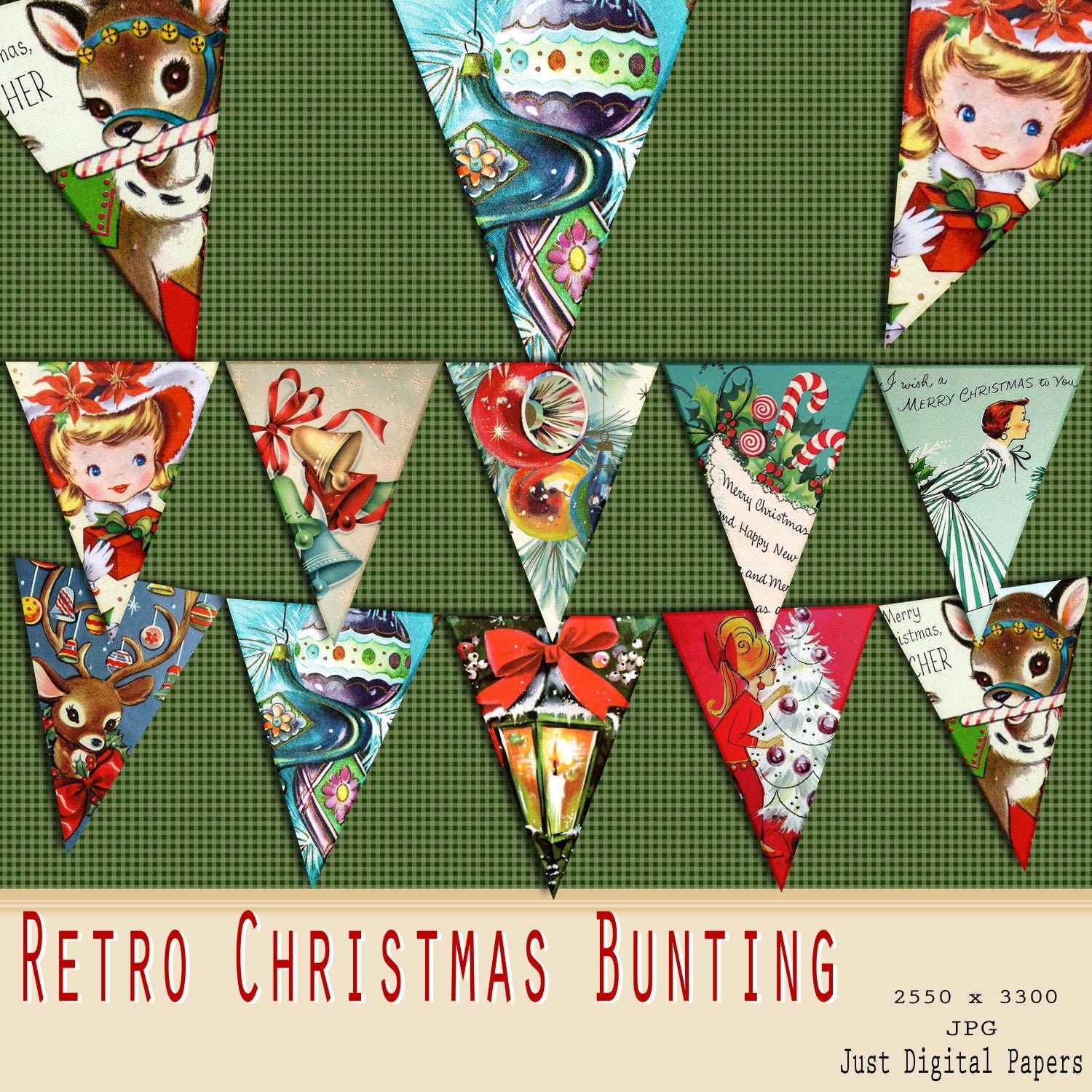 Christmas Bunting Retro Christmas Printable Bunting Etsy