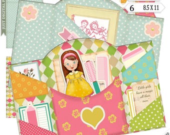 Girl card, yellow Dress, Folder card, Cut out, Craft, Journal, Digital Download