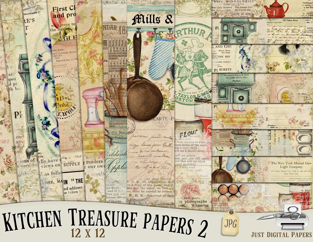 Kitchen Papers, Journal, Vintage Scrapbook, Papers, Vintage Papers