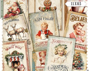 Christmas Printable, Christmas labels, Christmas Journal,  Papers,  Printable, Vintage, Ephemera, Digital Download, journal Junk  JPG