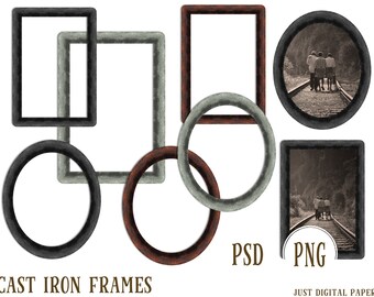 Iron Frame,  Digital Frames, Metal Frames, Scrapbook Frames, Frame Clipart, Digital Frames, Instant Download, PSD Template