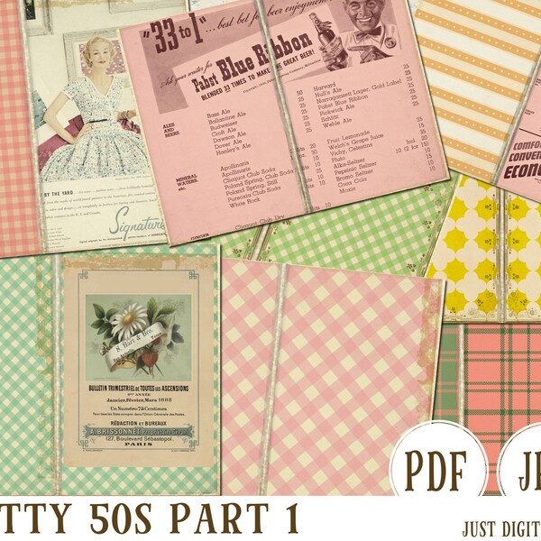 50s Papers, Retro  papers, Ephemera, Instant Download, Scrapbook paper, pretty 50 s papers,  Journal Scrapbook, 8.5 x 11, 1950s, pdf, jpg