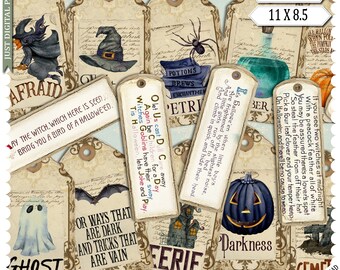 Halloween Printable Tags: Journal & Scrapbook Ephemera (JPG, PDF Digital Download)