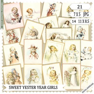 Sweet Girl Pictures, Yesteryear, Retratos, download digital, imprimível, diário, Junk Journal, Ephemera, Jpg, CU, ilustrações de meninas