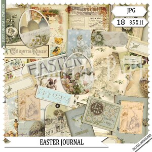 Zestaw do pisania dziennika wielkanocnego, papiery do pisania dziennika do druku, efemerydy, natychmiastowe pobieranie, papier do scrapbookingu, pamiętnik do scrapbookingu, 8,5 x 11, papiery do pisania dziennika