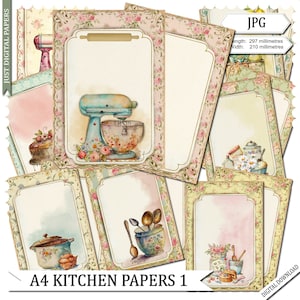 Recipe Journal, Recipe Papers, Kitchen Journal, Kitchen, Papers, Cooking, Printable. Recipe, Digital Download, A4 Kitchen set 1 CU