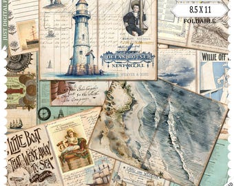 Nautical Ephemera: Ocean & Beach Scrapbook Papers (JPG, PDF)