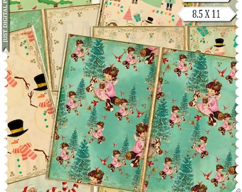 Vintage Christmas Digital Paper Pack | Retro Holiday Scrapbook Pages | Printable Christmas Junk Journal Ephemera | Christmas Mix 3