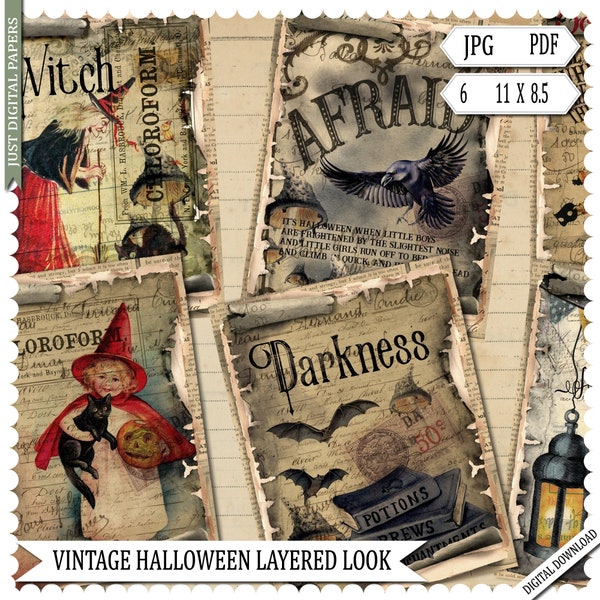 Halloween Layered look, Journal, Halloween Papers, Halloween Scrapbook, Papers, Pumpkin Papers, Printable, Ephemera, Digital Download, Ver1