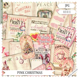 Christmas Pink Journal, Old Christmas, Scrapbook, Digital, Printable, Journal, Retro, Paper, Collage Sheet, Shabby chic, Decoupage