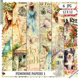 Feminine Papiere 1, Papiere, Papiere, Craft Papiere, Decoupage Papiere, Hübsches Papier, Digitales Papier, Scrapbook Papier, Girly Papiere, Whimsy, Journal