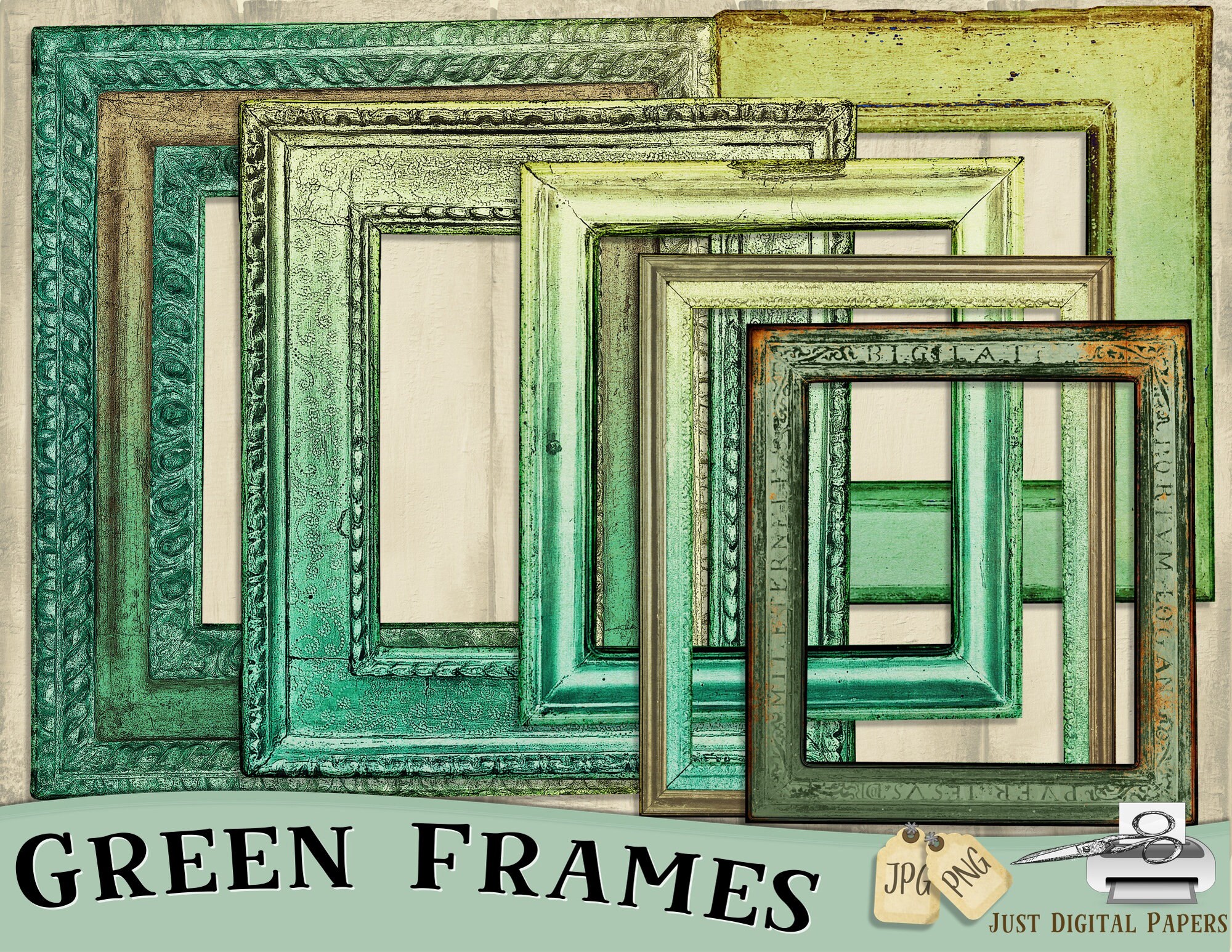Green Frames Digital Frames Tranquil Frames Scrapbook Etsy