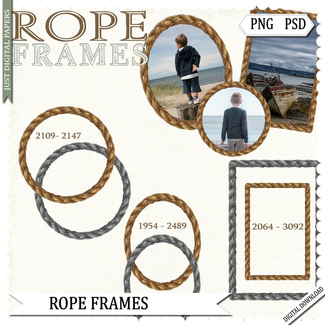 Nautical Rop Frame Nautical Rope Frames: Scrapbook Photo Clipart (PSD, PNG, Instant ...