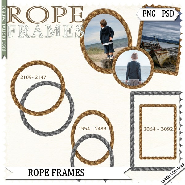 Rope Frame,  Digital Frames, Nautical Frames, Scrapbook Frames, Frame Clipart, Digital Frames, Instant Download, PSD Template