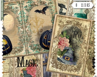 Vintage Halloween Scrapbook Papers: Printable Ephemera (Digital Download, 8 JPGs