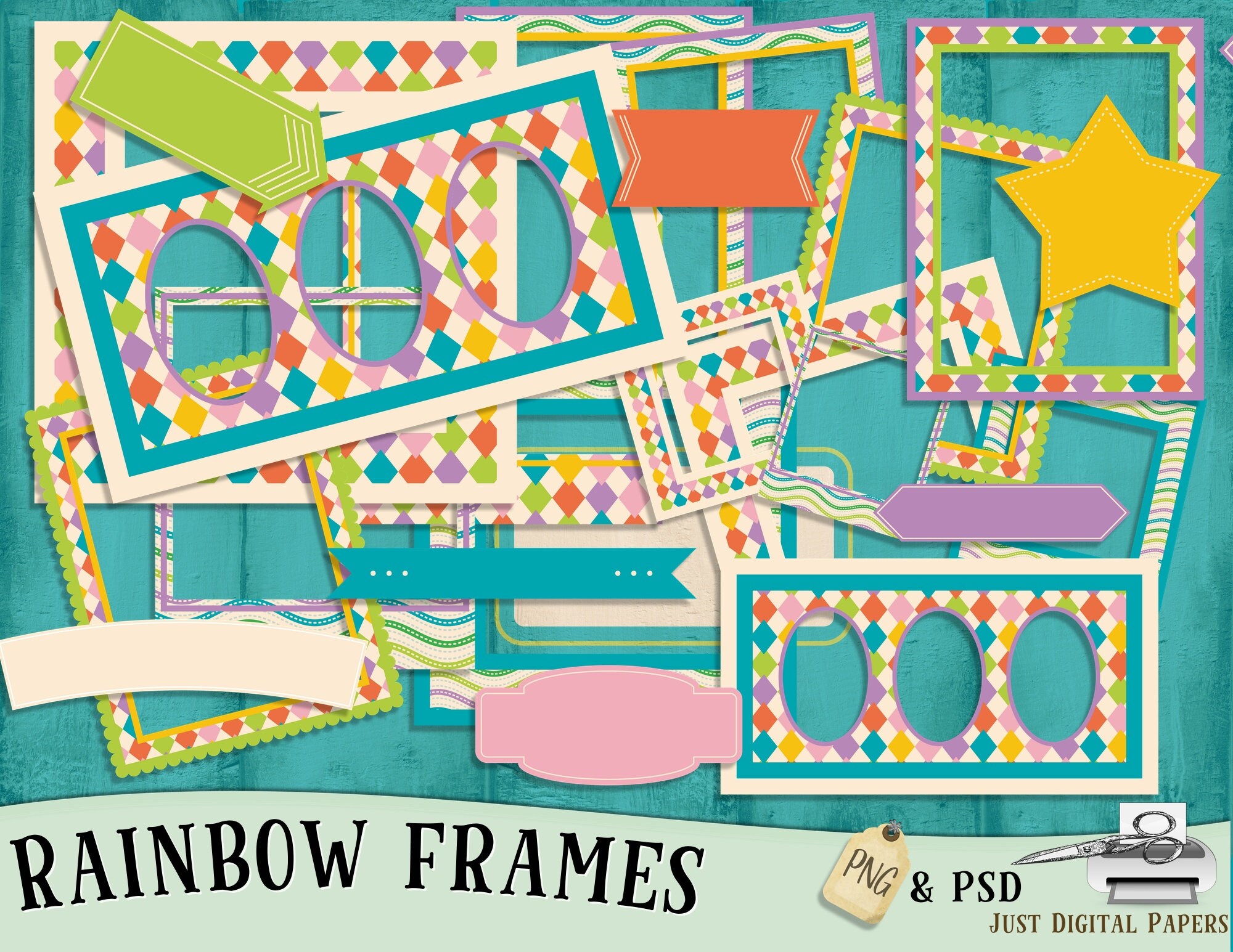 Rainbow Frames Digital Frames Mixed Frames Scrapbook Etsy Australia