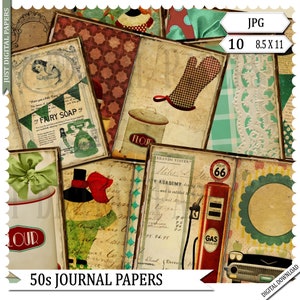 Journal papers, 50s Papers, Retro  papers, Ephemera, Instant Download, Scrapbook paper,  Journal Scrapbook, 8.5 x 11, 1950s