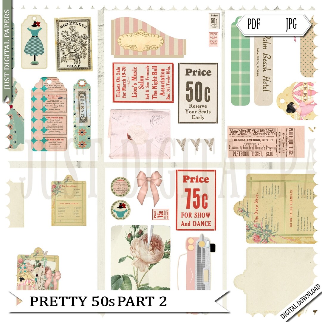 50s Papers, Retro Papers, Ephemera, Instant Download, Part 2, Pretty 50 ...