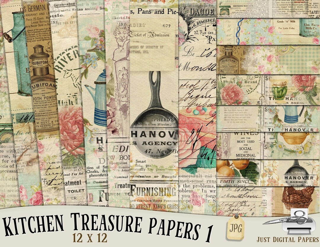 Kitchen Papers, Journal, Vintage Scrapbook, Papers, Vintage Papers