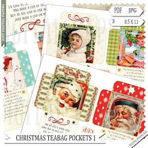 Bustina di tè stampabile, carte regalo, biglietti di Natale stampabili, decorazioni natalizie, download digitale, jpg, pdf