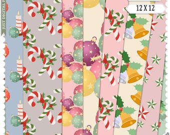Christmas papers,  pastel Christmas, Christmas paper, Instant Download, Holiday paper, Scrapbook paper,  Christmas Scrapbook, soft Christmas