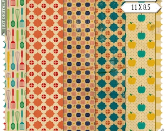 Grunge Kitchen Pattern  Retro Paper: Printable Ephemera for Scrapbooking (Digital Download)