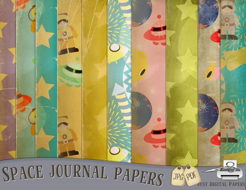 Journal Papers Space Journal Spaceman Scrapbook Papers Etsy