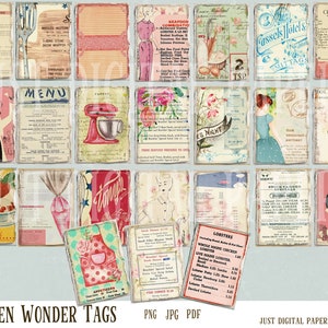 Etiquetas de cozinha, Cartões, diário de lixo, Cozinha, Ephemera, Download instantâneo, Culinária de scrapbook, Diário de scrapbook, 3,5 x 2,5, Retro, CU