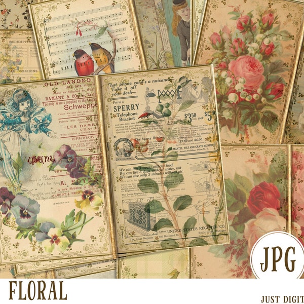 Soft Floral papers, Journal Papers, Bird papers, Ephemera, Instant Download, Scrapbook paper,  Journal Scrapbook, 8.5 x 11, Fresh